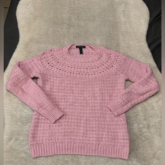 LAUREN RALPH LAUREN Pointelle‎ Knit Crewneck Pink XL Pullover Alpaca/acrylic - Picture 1 of 6